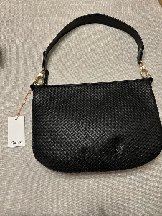Quince Handbags - Quince Black Woven Shoulder Bag with Gold Hardware